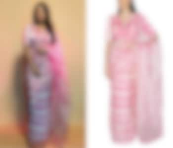 Blush Pink Printed & Embroidered Saree Set by Devnaagri