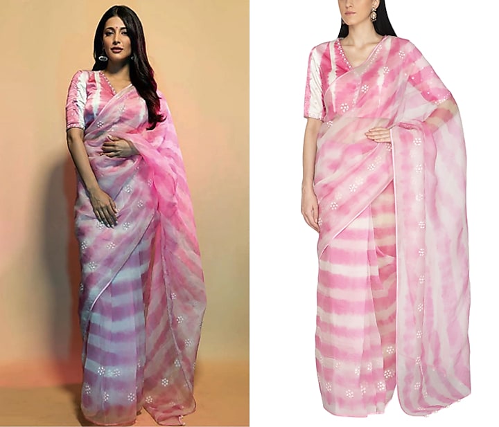 Blush Pink Printed & Embroidered Saree Set by Devnaagri