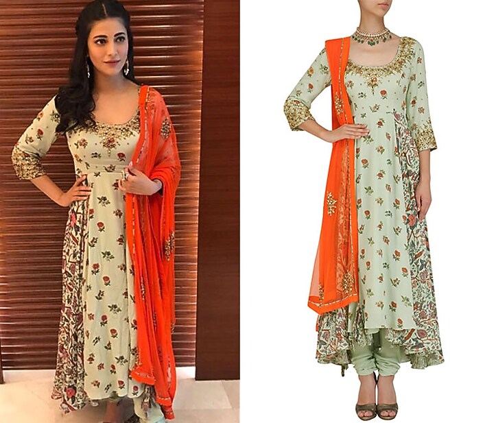 Mint floral floral print embroidered kalidaar set available only at Pernia's Pop Up Shop.