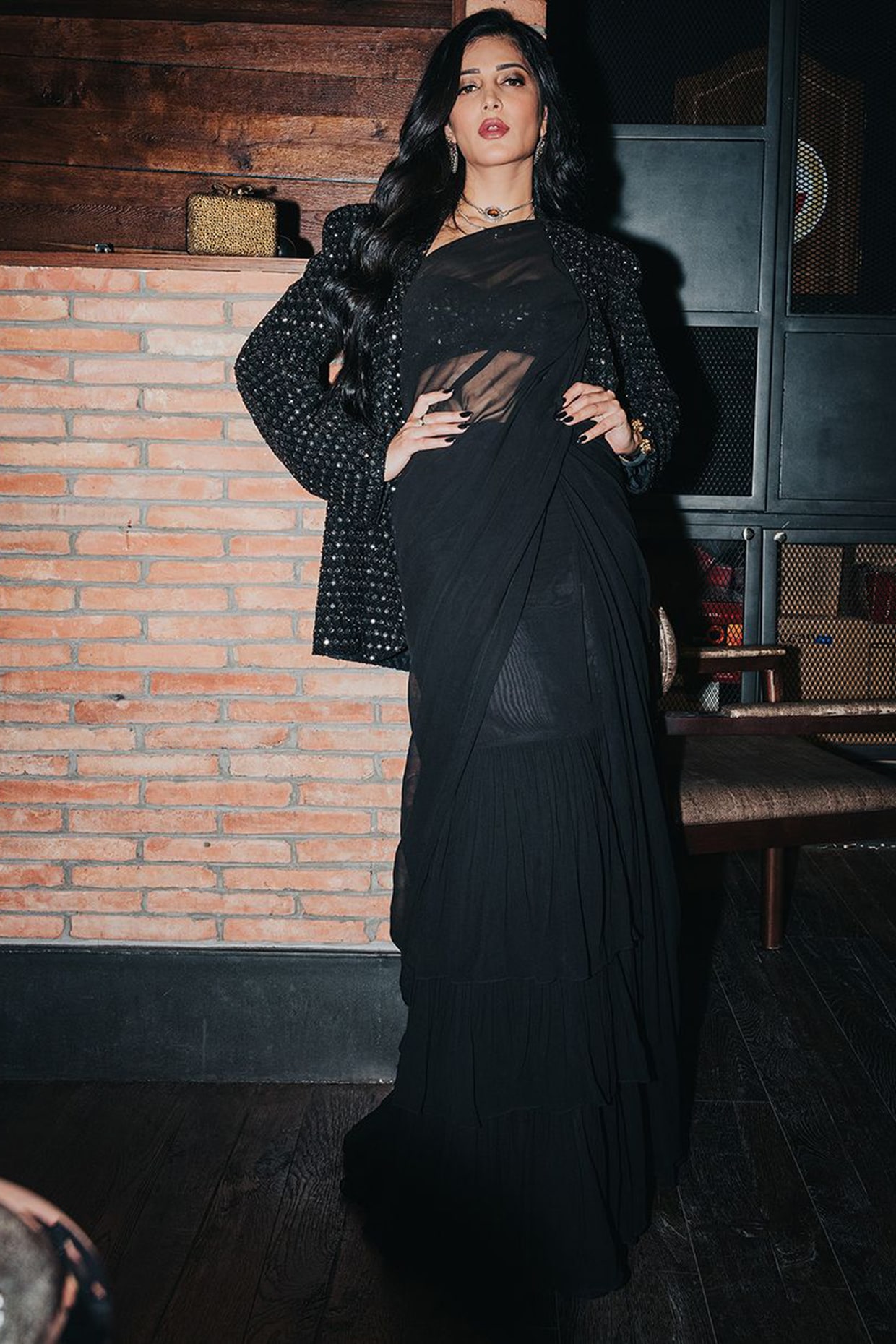 Party wear designer saree with jacket | Saree with long jacket design | long  shrug with saree #saree - YouTube