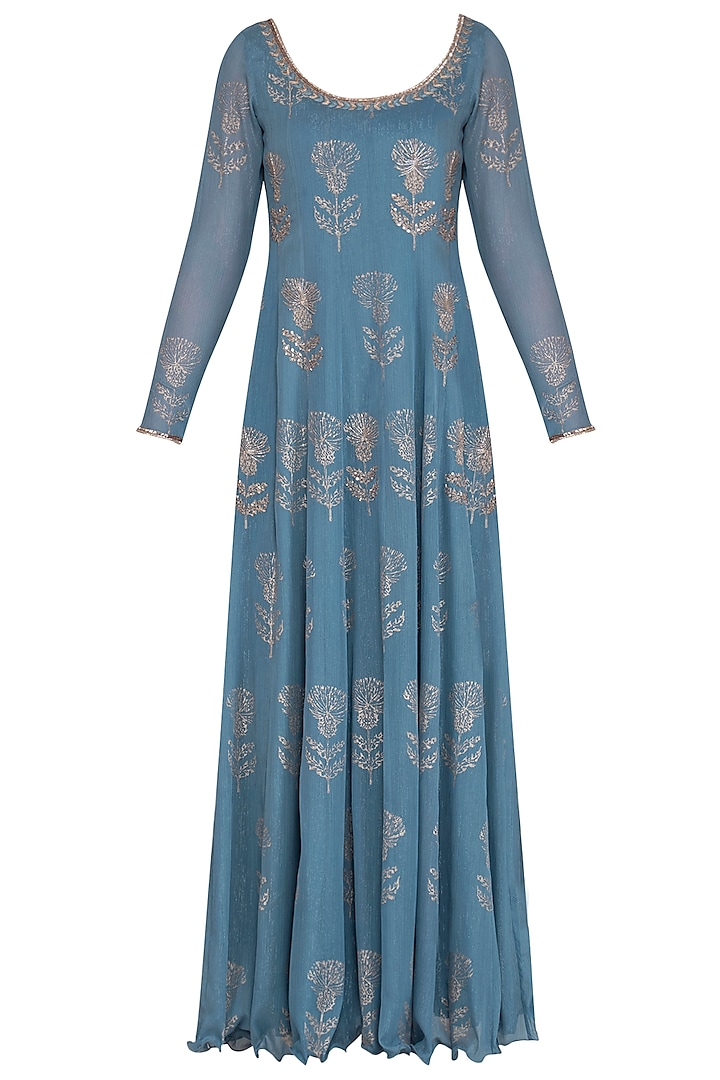Blue Embroidered Printed Anarkali With Dupatta by Show Shaa