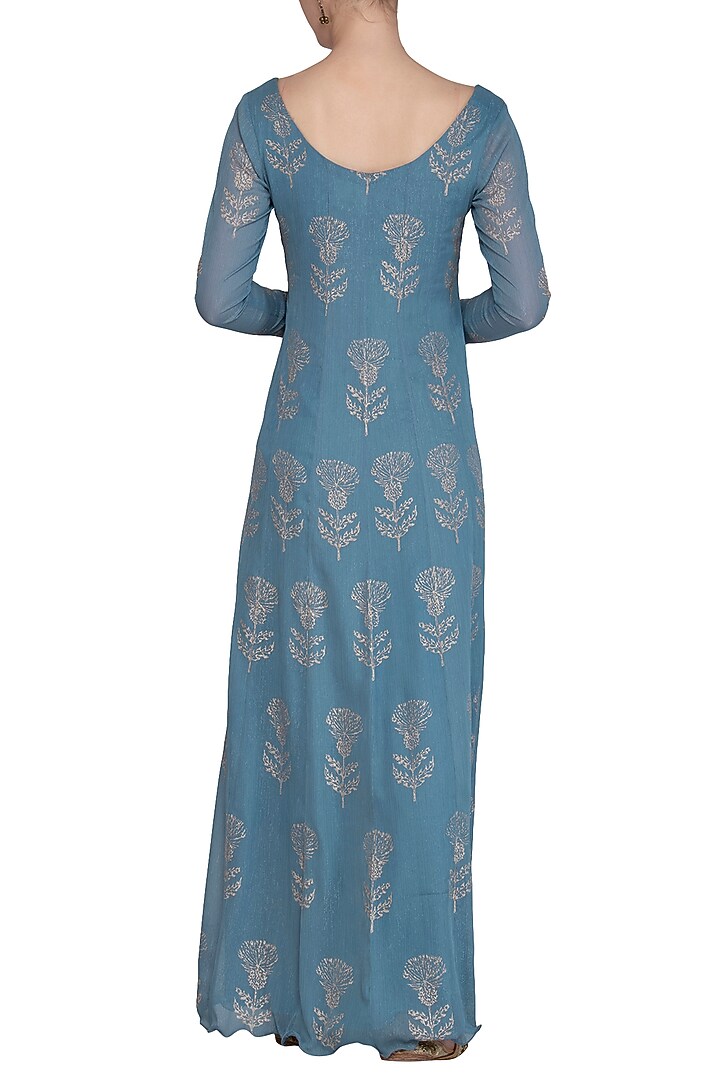 Blue Embroidered Printed Party Wear Anarkali With Dupatta by Show Shaa at Pernia's Pop Up Shop