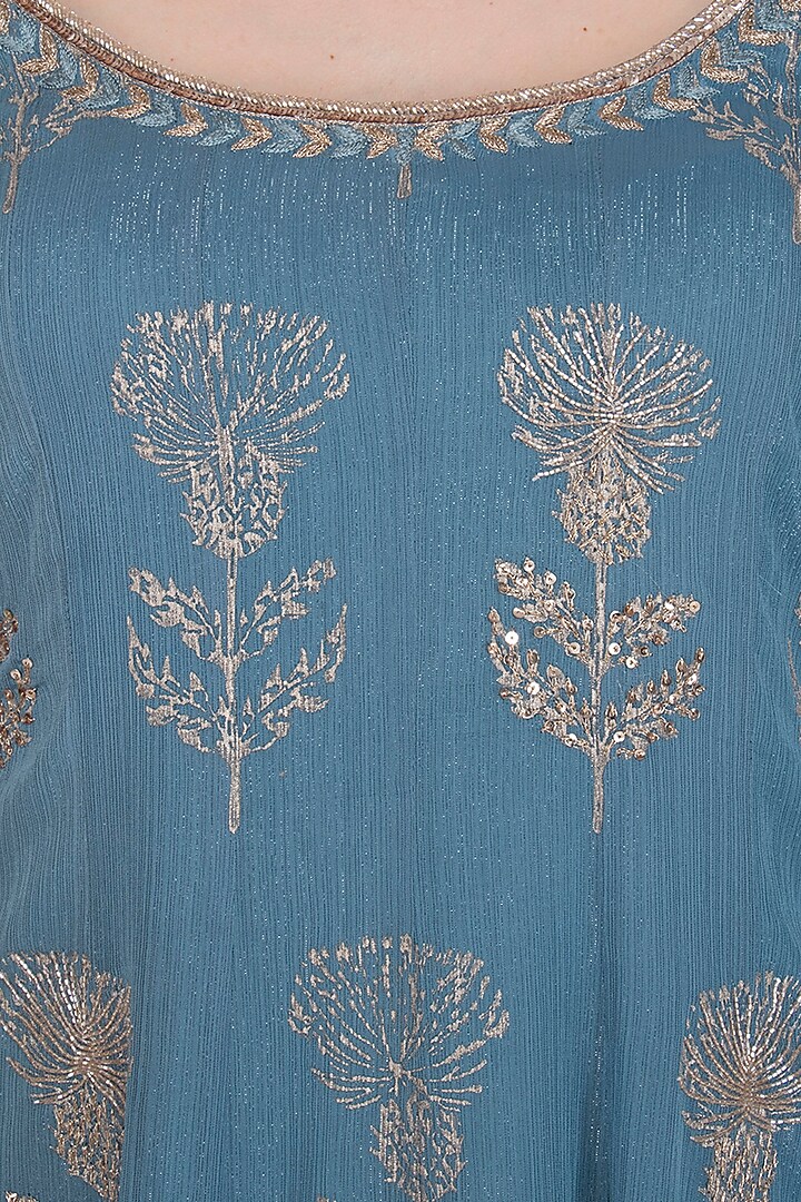 Blue Embroidered Printed Party Wear Anarkali With Dupatta by Show Shaa at Pernia's Pop Up Shop