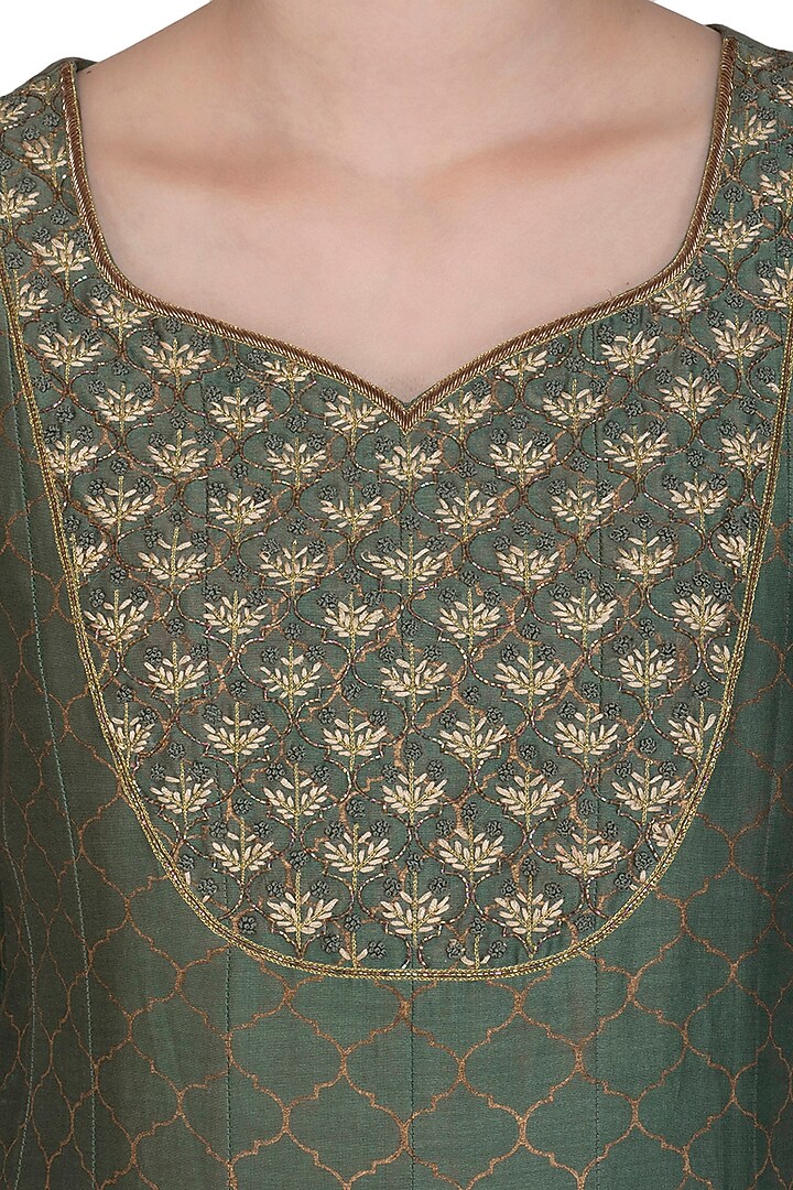 Olive Green Embroidered & Moroccan Block Printed Party Wear Anarkali With Dupatta by Show Shaa at Pernia's Pop Up Shop
