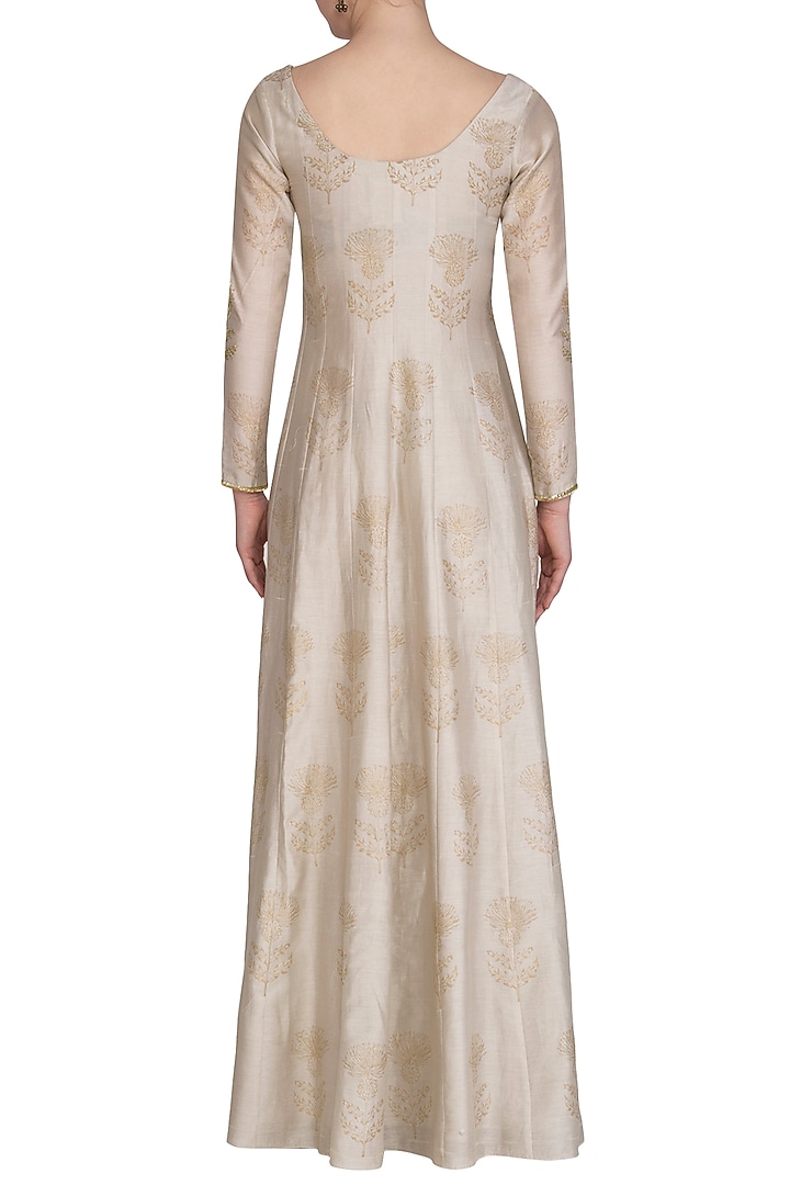 Beige Embroidered Printed Party Wear Anarkali Kurta WIth Dupatta by Show Shaa at Pernia's Pop Up Shop