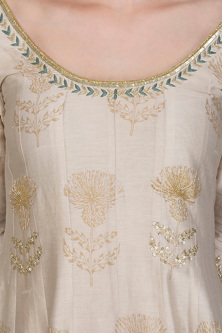 Beige Embroidered Printed Party Wear Anarkali Kurta WIth Dupatta by Show Shaa at Pernia's Pop Up Shop