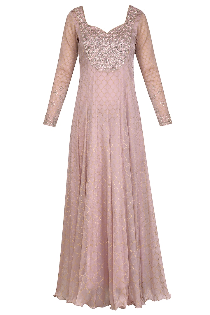 Onion Mauve Embroidered Printed Anarkali With Dupatta by Show Shaa