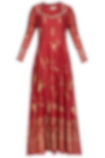 Red Embroidered Printed Anarkali With Dupatta by Show Shaa