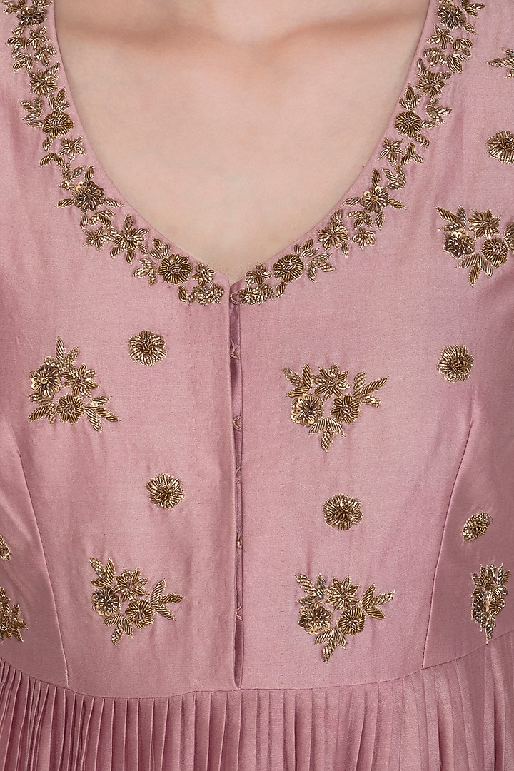 Plum Mauve Embroidered Party Wear Anarkali With Dupatta by Show Shaa at Pernia's Pop Up Shop