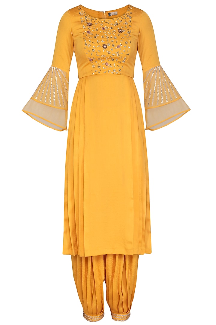 Yellow Embroidered Printed Kurta Set by Show Shaa