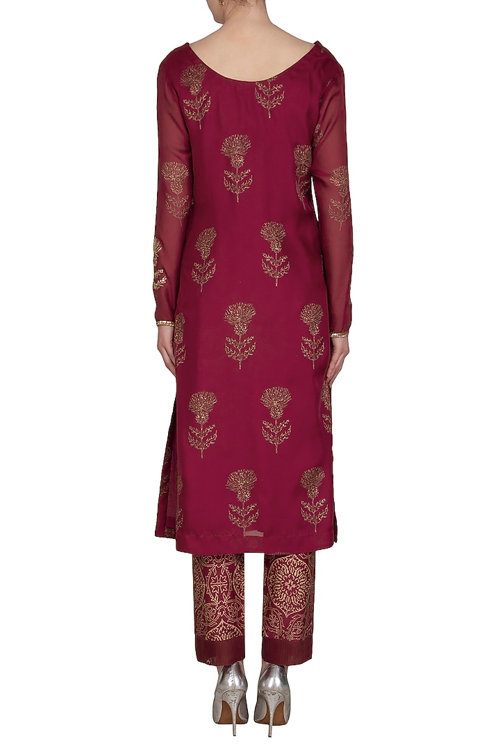 Wine Embroidered Printed Tunic Set by Show Shaa at Pernia's Pop Up Shop