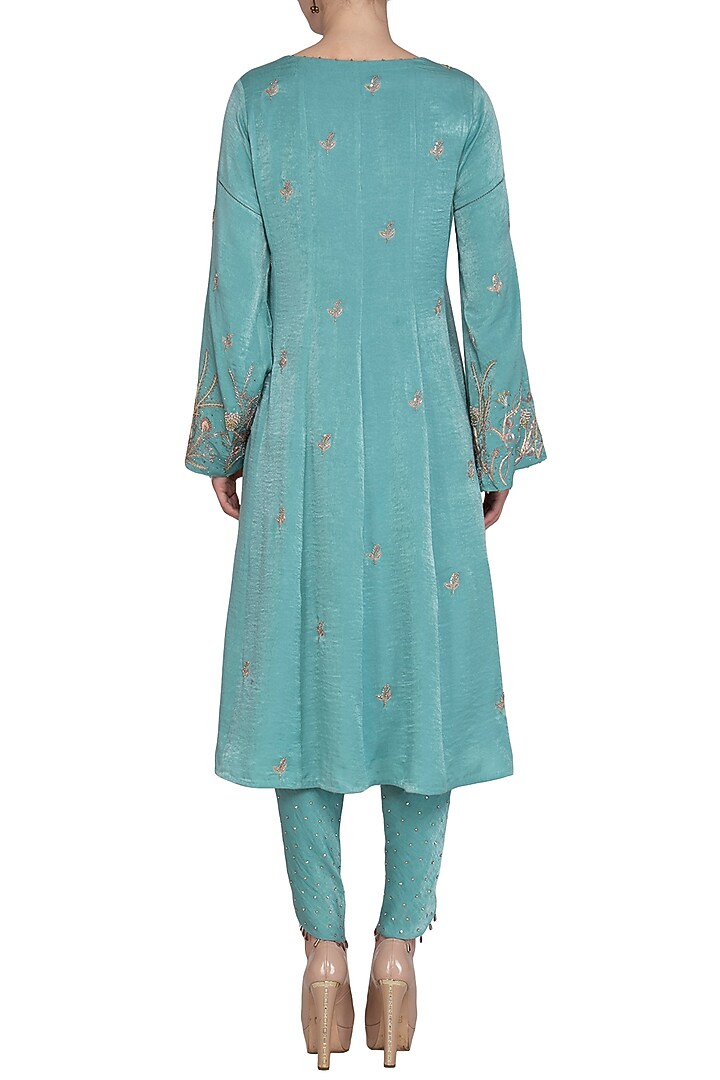 Sea Green Embroidered Party Wear Anarkali Set by Show Shaa at Pernia's Pop Up Shop