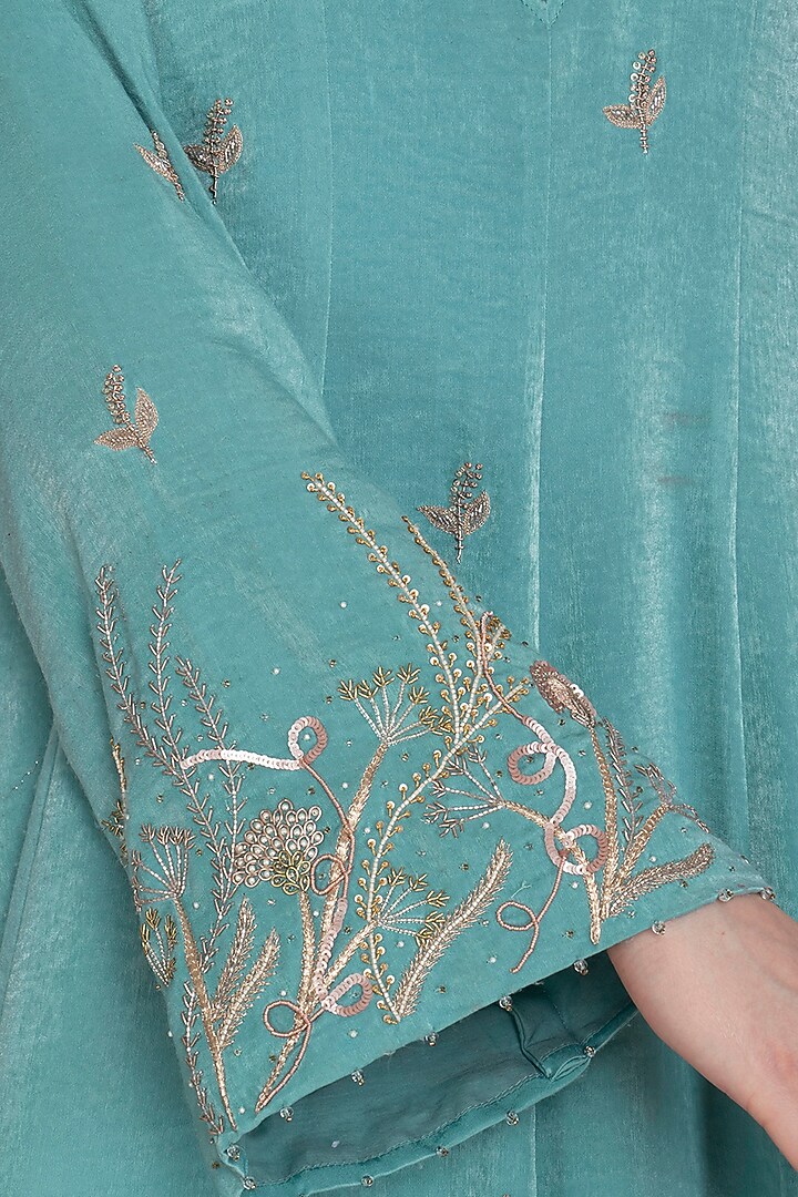 Sea Green Embroidered Party Wear Anarkali Set by Show Shaa at Pernia's Pop Up Shop