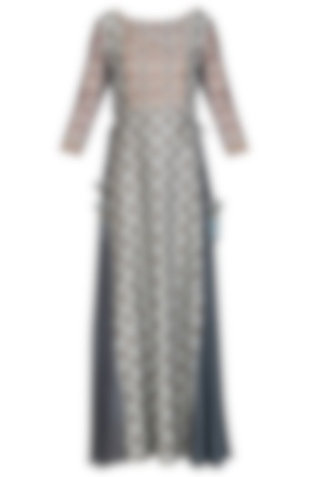 Grey Embroidered Printed Angrakha Party Wear Anarkali Set by Show Shaa at Pernia's Pop Up Shop