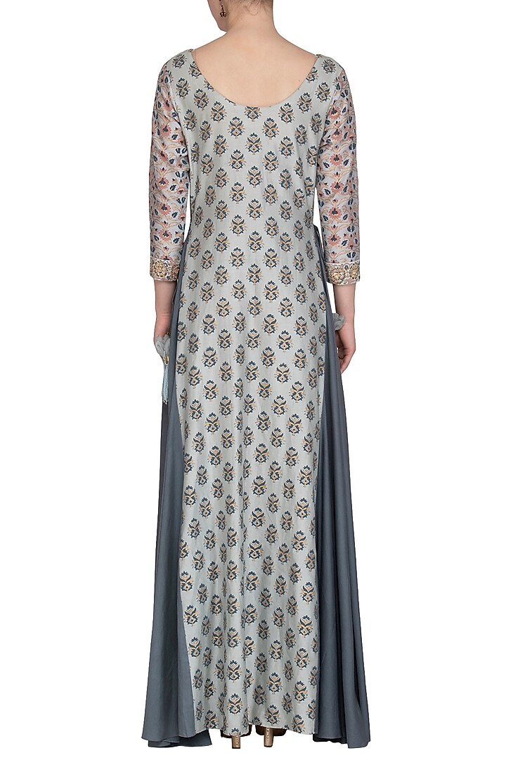 Grey Embroidered Printed Angrakha Party Wear Anarkali Set by Show Shaa at Pernia's Pop Up Shop