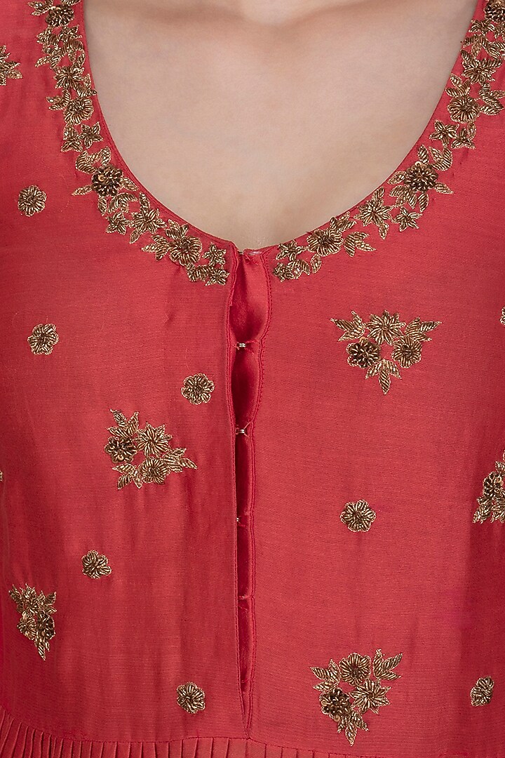 Deep Red Embroidered Party Wear Anarkali With Dupatta by Show Shaa at Pernia's Pop Up Shop