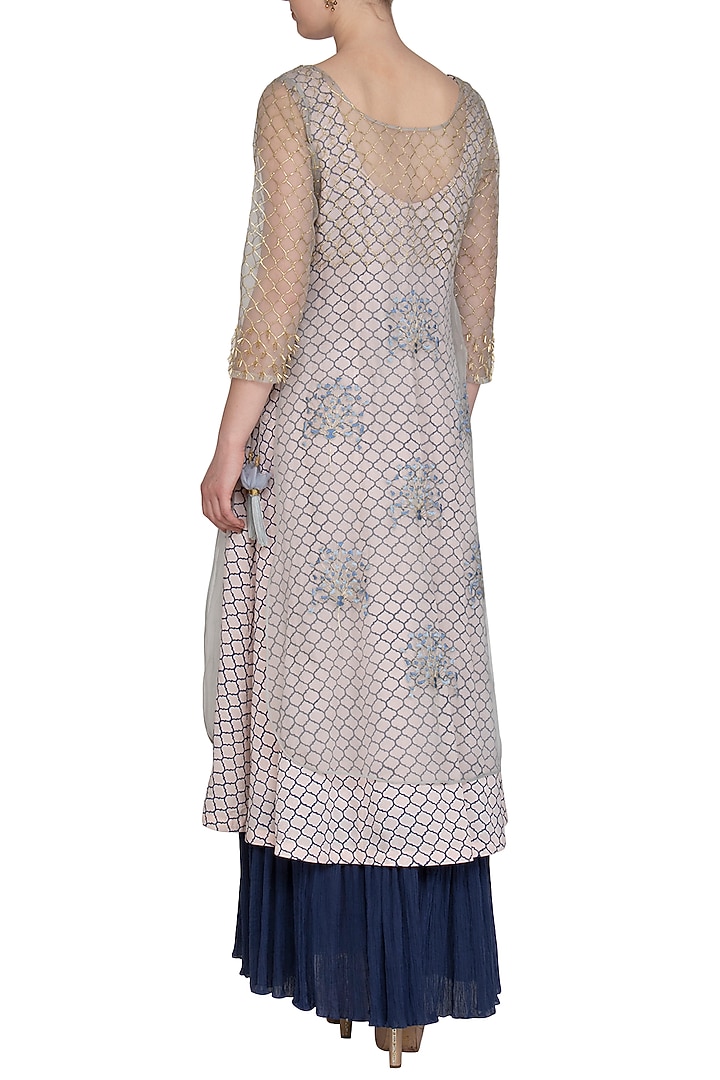 Blue Embroidered Angrakha With Printed Kurta & Pants by Show Shaa at Pernia's Pop Up Shop