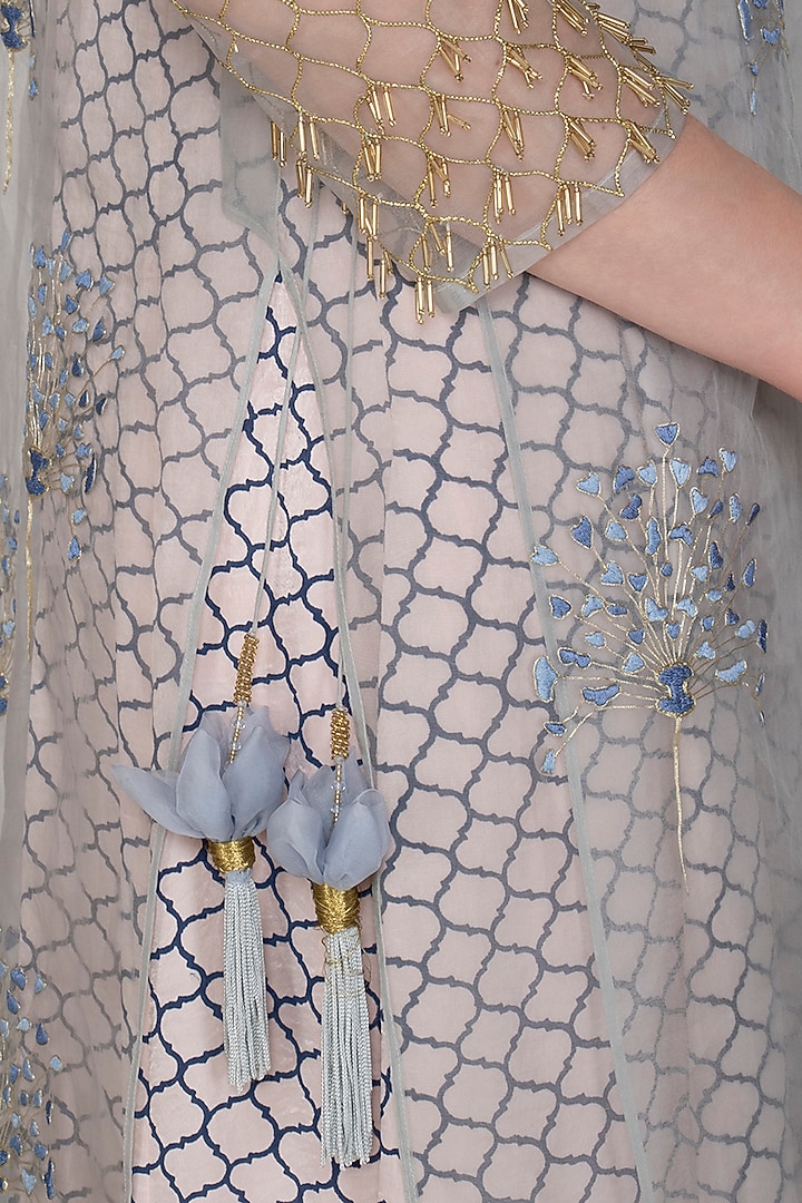 Blue Embroidered Angrakha With Printed Kurta & Pants by Show Shaa at Pernia's Pop Up Shop