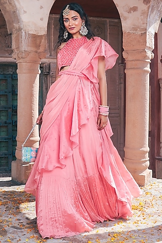 Buy Peach Organza Saree for Women Online from India's Luxury