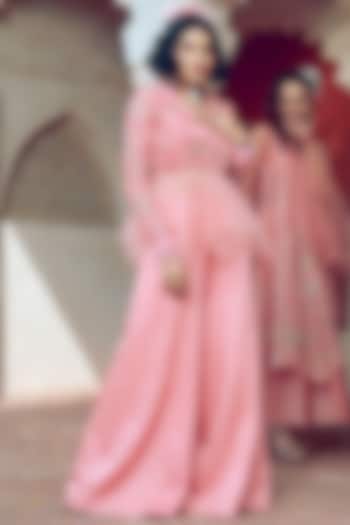 Peach Raw Silk Sharara Set by Show Shaa