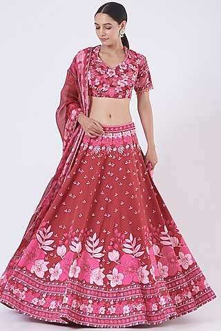 Maroon Printed Lehenga Set by Show Shaa