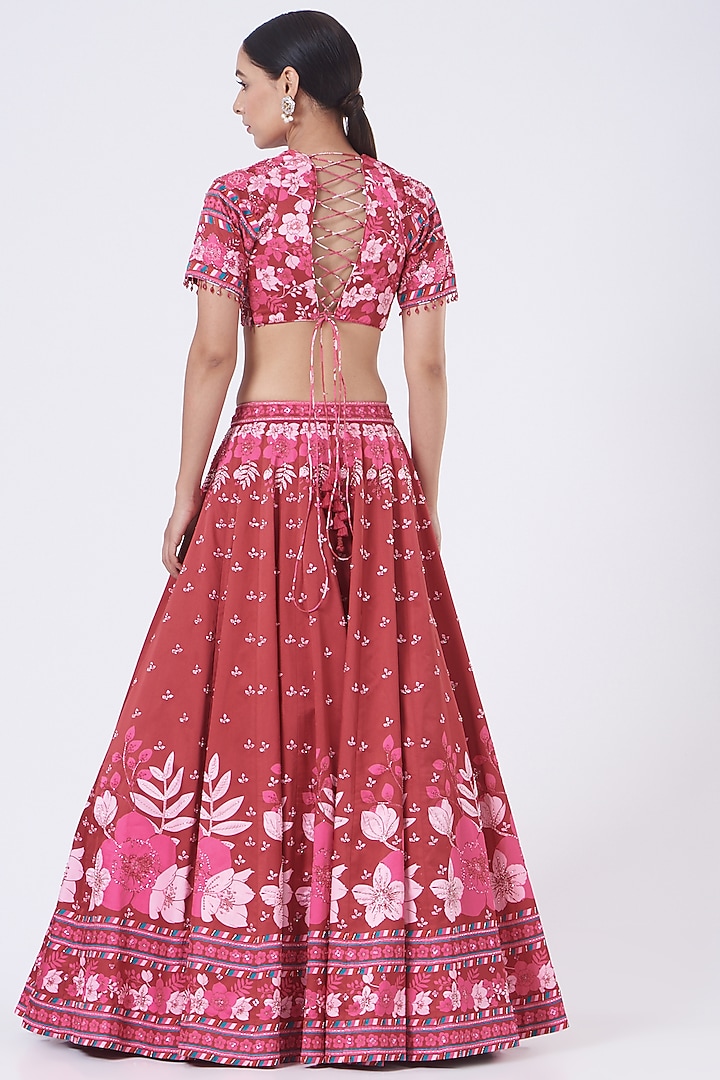 Maroon Printed Wedding Lehenga Set by Show Shaa at Pernia's Pop Up Shop