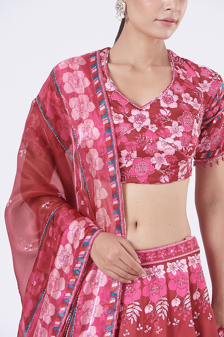 Maroon Printed Wedding Lehenga Set by Show Shaa at Pernia's Pop Up Shop