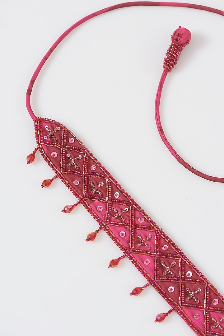 Fuchsia Silk Embroidered Belt by Show Shaa at Pernia's Pop Up Shop