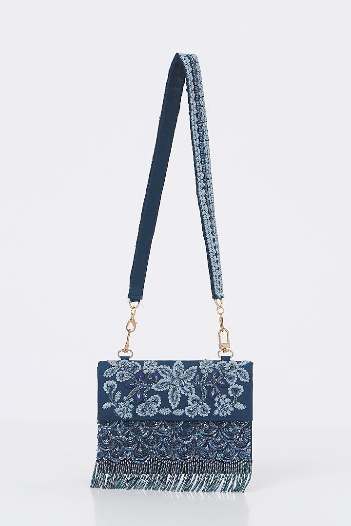 Cobalt Blue Silk Embroidered Clutch by Show Shaa at Pernia's Pop Up Shop