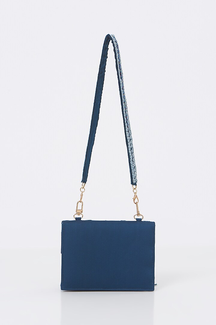 Cobalt Blue Silk Embroidered Clutch by Show Shaa at Pernia's Pop Up Shop