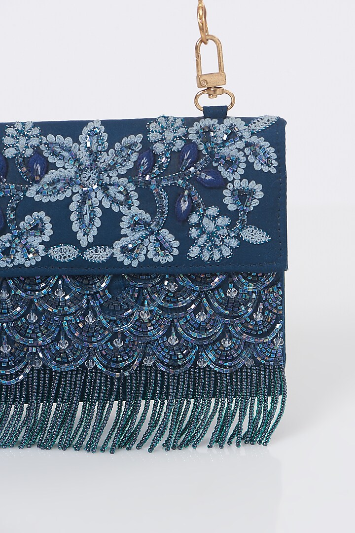 Cobalt Blue Silk Embroidered Clutch by Show Shaa at Pernia's Pop Up Shop