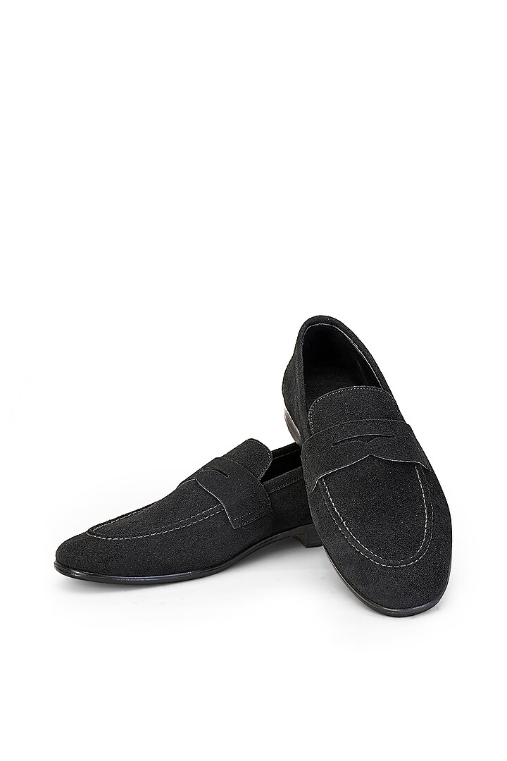 Black Suede Leather Slip On Shoes by SHUTIQ at Pernia's Pop Up Shop