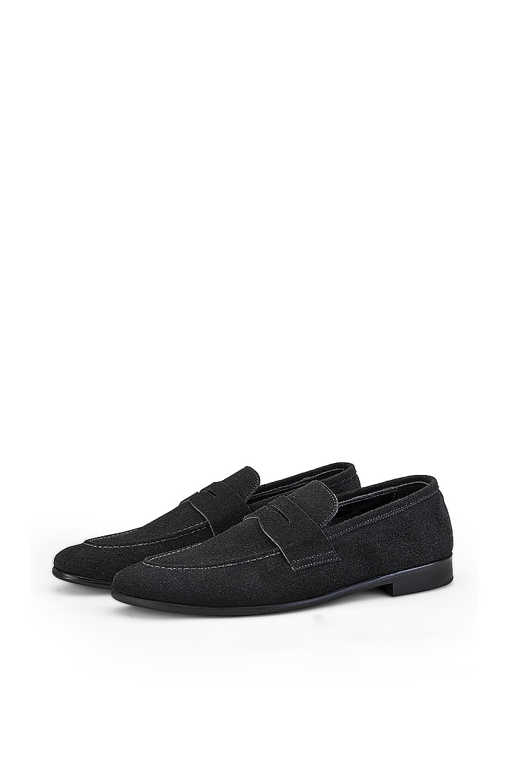 Black Suede Leather Slip On Shoes by SHUTIQ at Pernia's Pop Up Shop