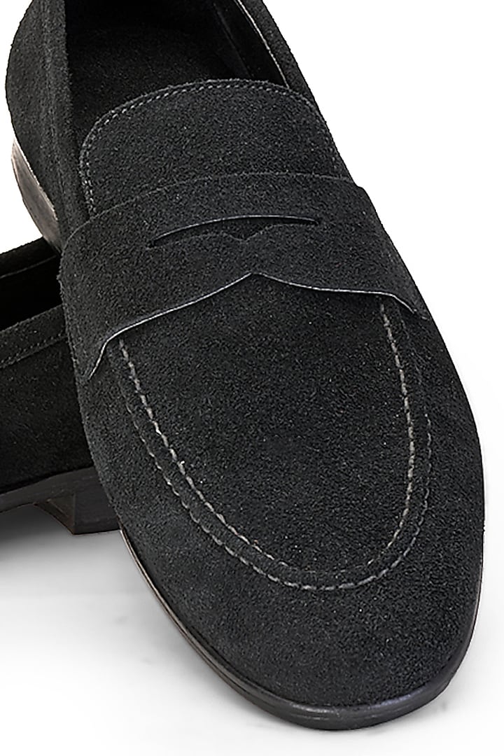 Black Suede Leather Slip On Shoes by SHUTIQ at Pernia's Pop Up Shop