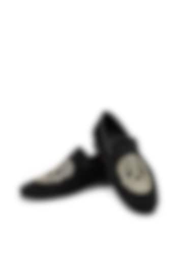 Black Velvet Hand Embroidered Slip-On Shoes by SHUTIQ at Pernia's Pop Up Shop