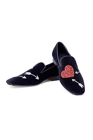 Black Velvet Hand Embroidered Slip-On Shoes by SHUTIQ