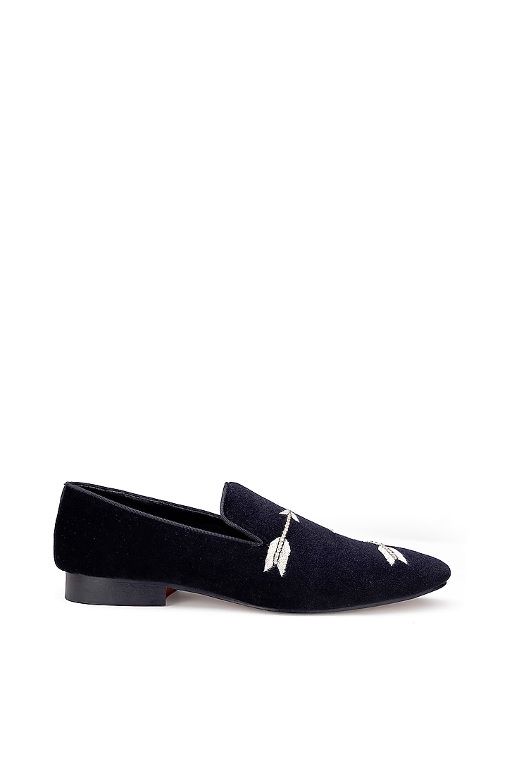 Black Velvet Hand Embroidered Slip-On Shoes by SHUTIQ at Pernia's Pop Up Shop