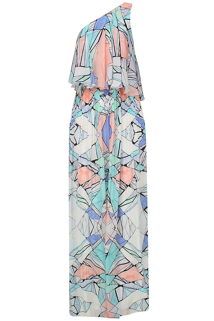Multicolored Network Print One Shoulder Maxi Dress by Shivani Awasty