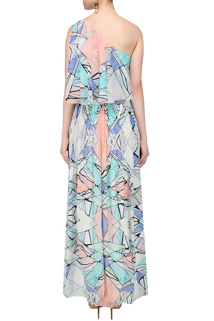 Multicolored network print one shoulder maxi dress available only at Pernia's Pop Up Shop.