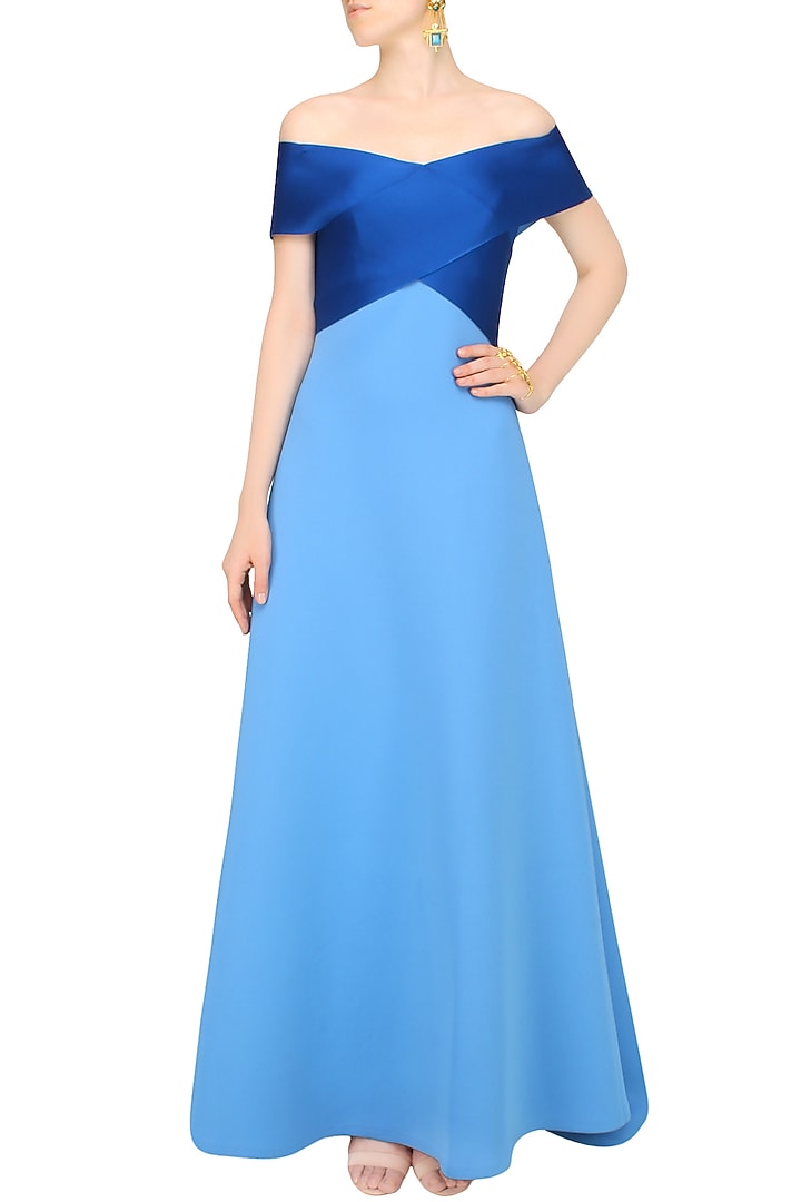 Cerulean blue dual toned evening gown available only at Pernia's Pop Up Shop.