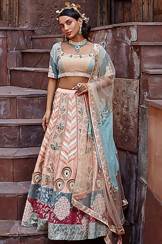 Peach Blossom Embroidered Lehenga Set by Shweta Aggarwal