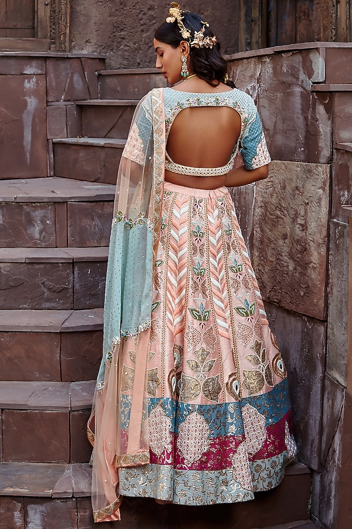 Peach Blossom Embroidered Wedding Lehenga Set by Shweta Aggarwal at Pernia's Pop Up Shop