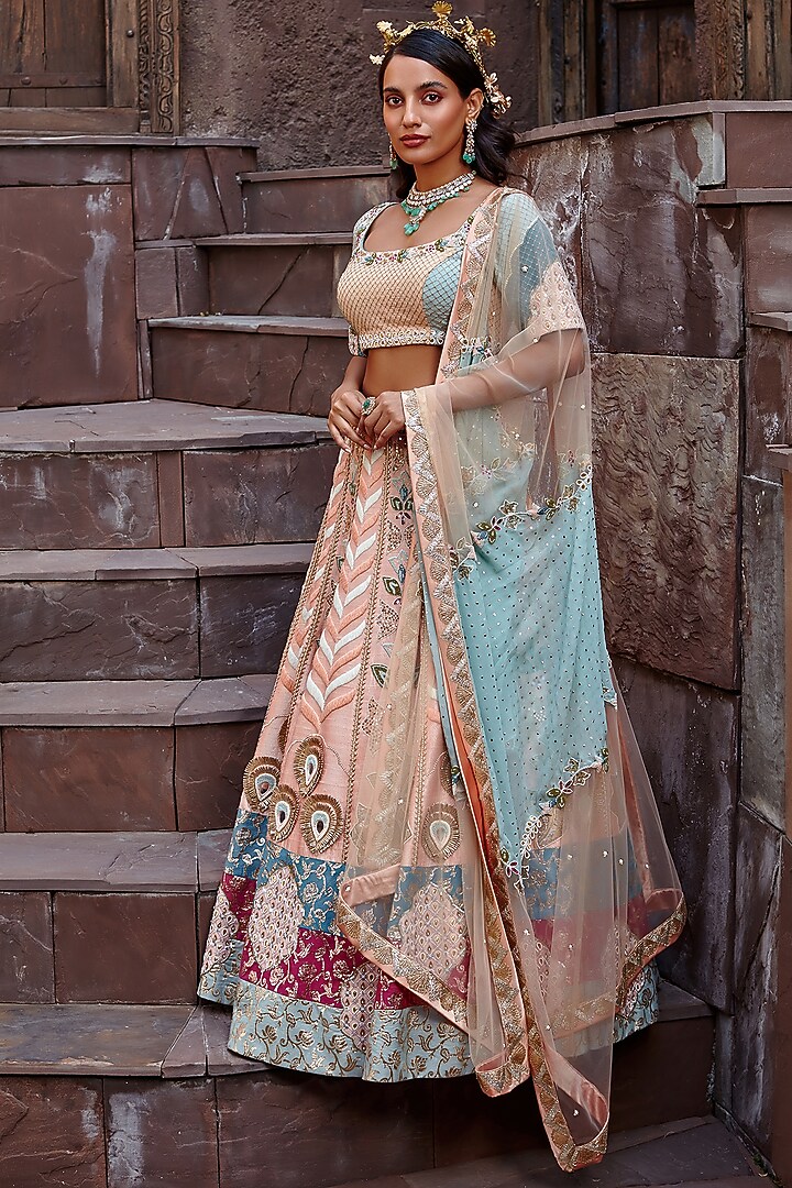 Peach Blossom Embroidered Wedding Lehenga Set by Shweta Aggarwal at Pernia's Pop Up Shop