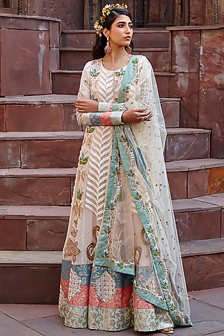 Powder Pink Embroidered Anarkali Set by Shweta Aggarwal