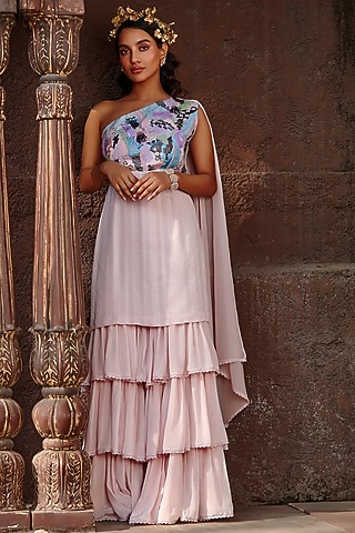 Powder Pink Crepe Sharara Set by Shweta Aggarwal