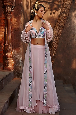 Powder Pink Asymmetrical Skirt Set by Shweta Aggarwal