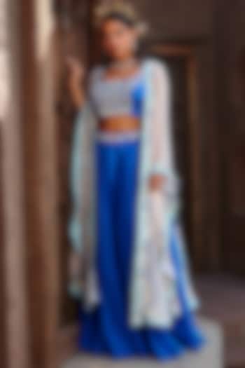 Electric Blue Organza Wedding Sharara Set by Shweta Aggarwal at Pernia's Pop Up Shop
