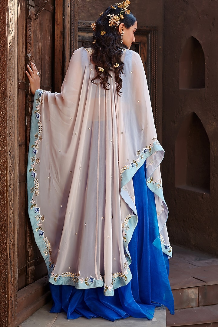 Electric Blue Organza Wedding Sharara Set by Shweta Aggarwal at Pernia's Pop Up Shop