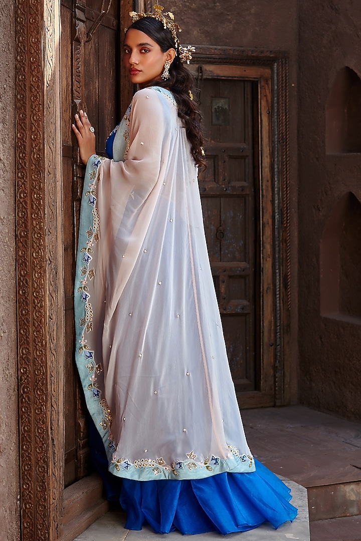 Electric Blue Organza Wedding Sharara Set by Shweta Aggarwal at Pernia's Pop Up Shop