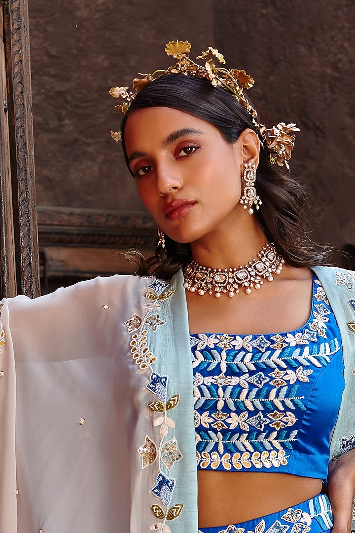 Electric Blue Organza Wedding Sharara Set by Shweta Aggarwal at Pernia's Pop Up Shop